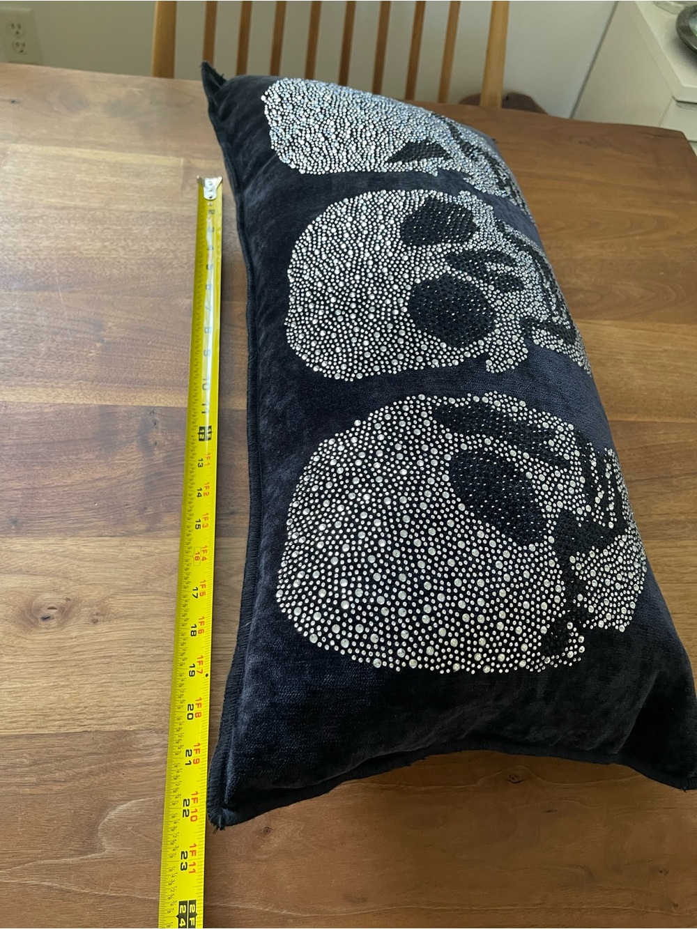 Magaschoni Black Skull silver rhinestone Throw Pillow - Home Holiday - Picture 3 of 9